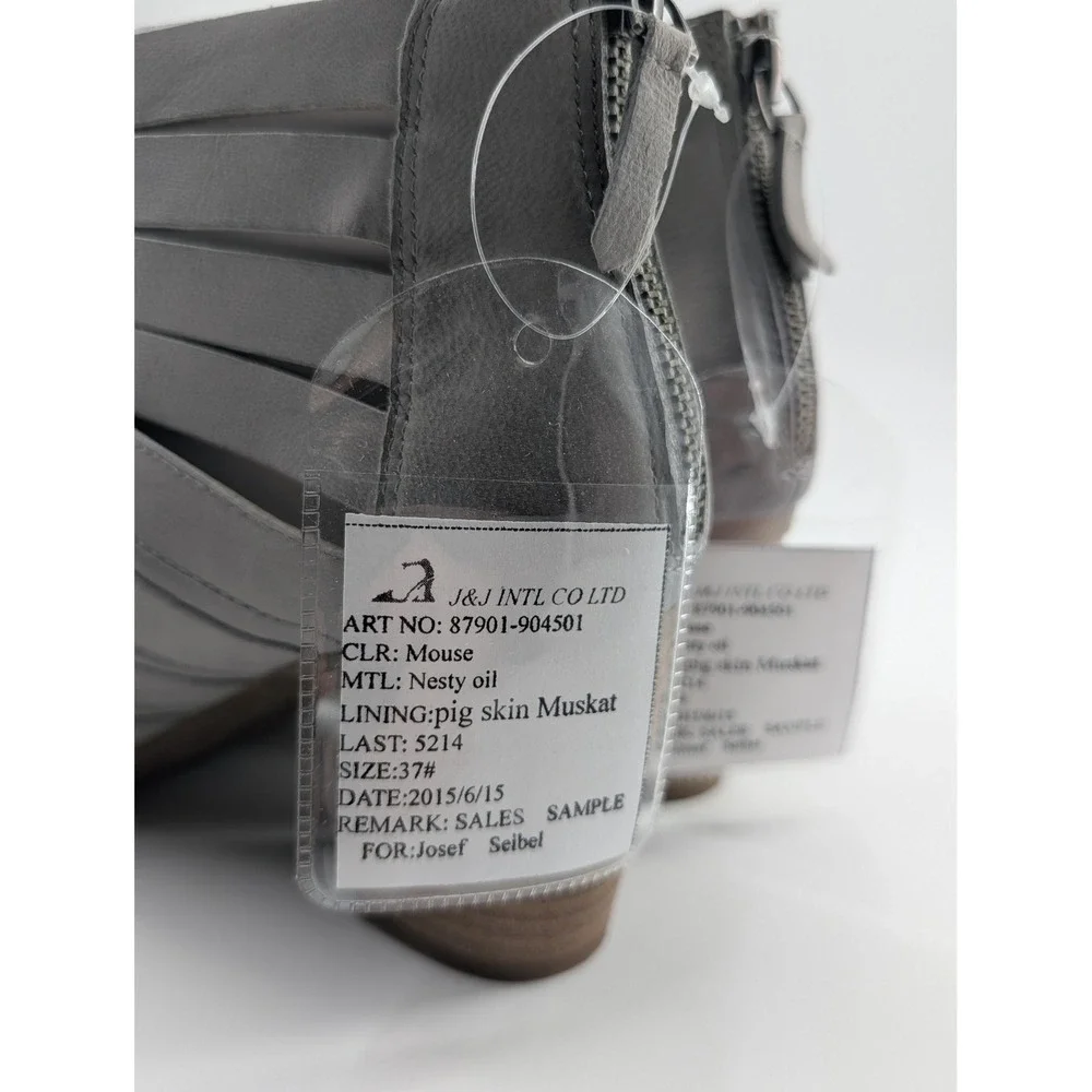 Josef Seibel Booties Womens Size 6.5 Gray‎ Strappy Ankle Block Heel Zip 87901
